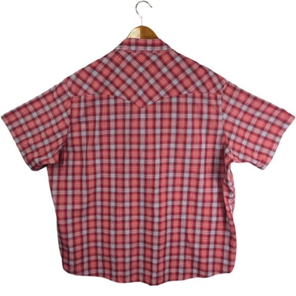 Wrangler Western Shirt Mens 2XL Pearl Snap Red Plaid Short Sleeve Pockets Rodeo - Picture 3 of 11